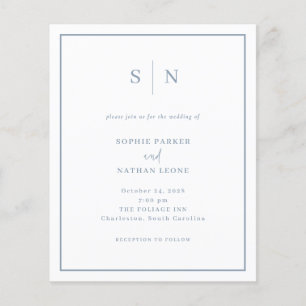 Carton d'invitation de mariage chic bleu poussiére