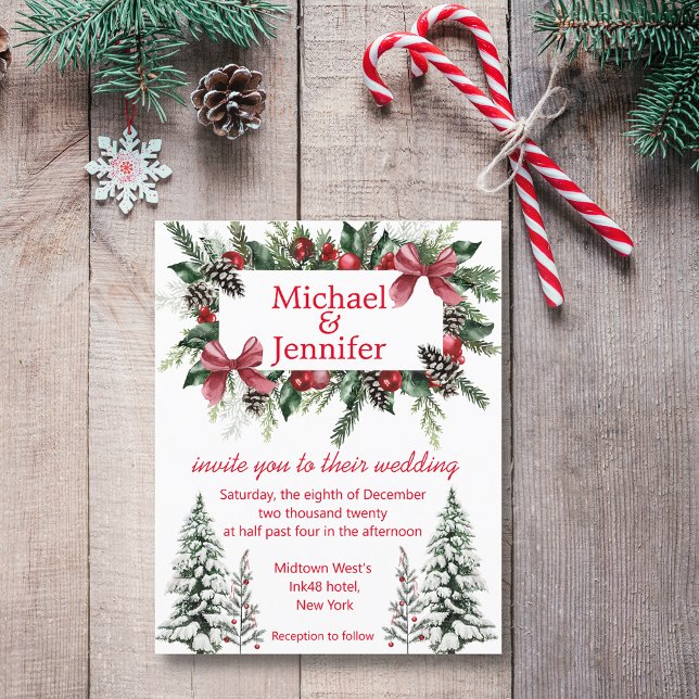 carton d'invitation de mariage de Noël à feuillage (christmas vintage wedding invitation)