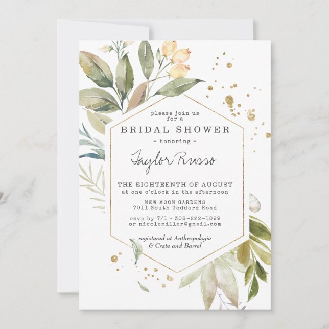 Carton d'invitation de mariage élégant avec verdur (Devant)