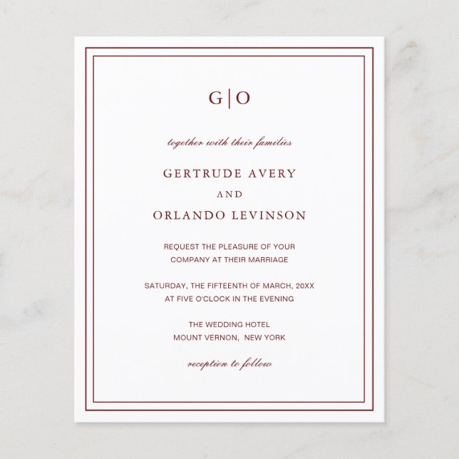 Carton d'invitation de mariage élégant et économiq (Devant)