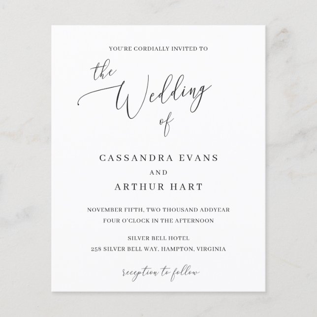 Carton d'invitation de mariage élégant et économiq (Devant)