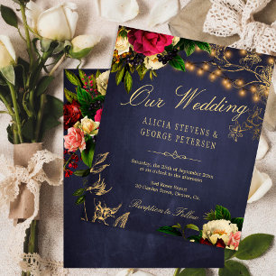 Carton d'invitation de mariage élégant floral vint