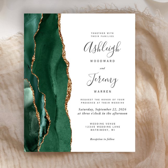 Carton d'invitation de mariage en agate verte émer (Créateur téléchargé)