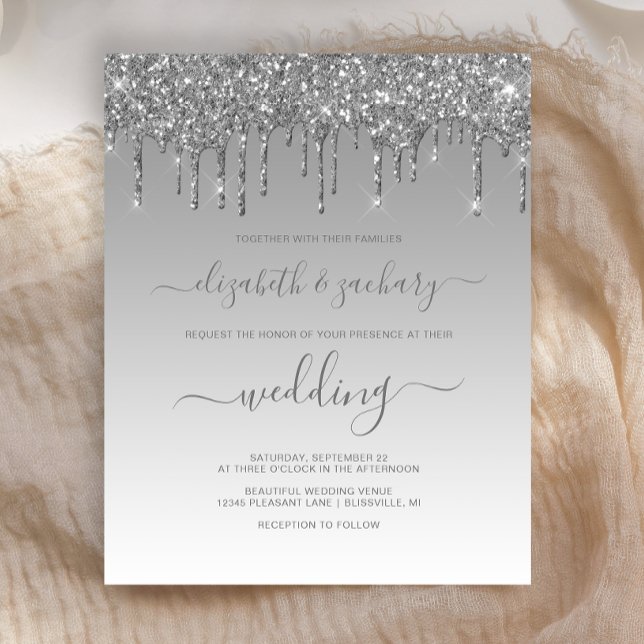 Carton d'invitation de mariage en argent pailleté  (Créateur téléchargé)