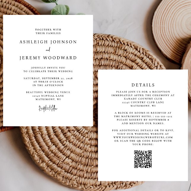Carton d'invitation de mariage en code QR noir et  (Créateur téléchargé)