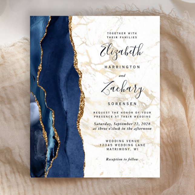 Carton d'invitation de mariage en marbre doré Agat (Créateur téléchargé)
