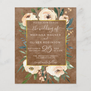 Carton d'invitation de mariage floral beige or mar