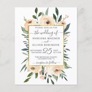 Carton d'invitation de mariage floral beige or noi