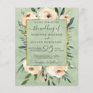 Carton d'invitation de mariage floral beige or ver