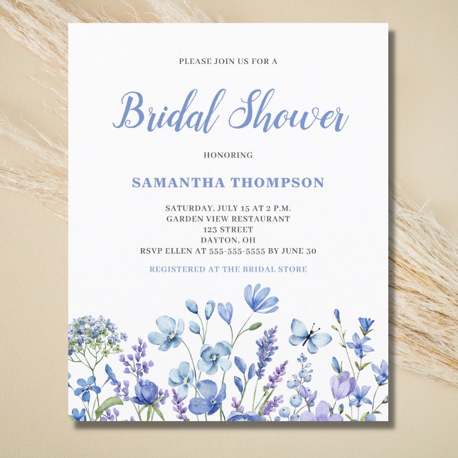 Carton d'invitation de mariage floral bleu à petit (Créateur téléchargé)