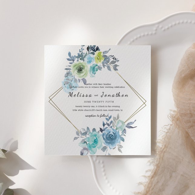 Carton d'invitation de mariage floral bleu clair j (Créateur téléchargé)