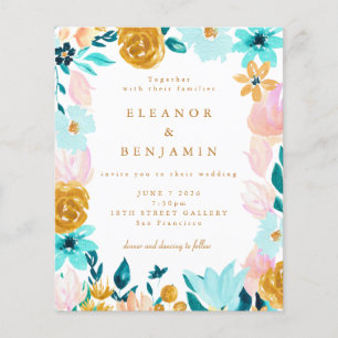 Carton d'invitation de mariage floral bleu et jaun