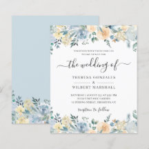 Carton d'invitation de mariage floral bleu poussié