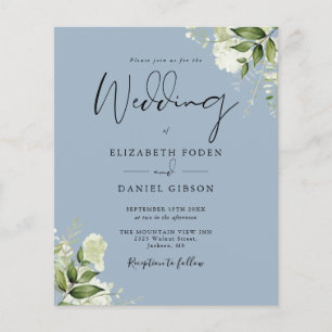 Carton d'invitation de mariage floral bleu poussié