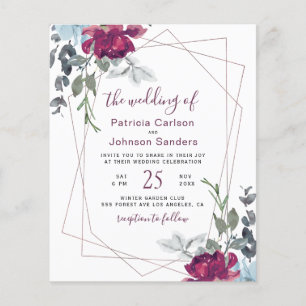 Carton d'invitation de mariage floral chic bordeau