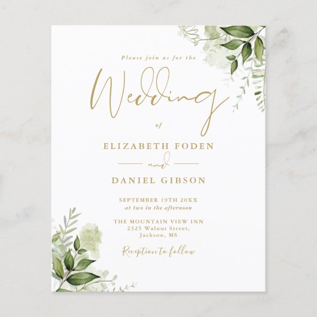 Carton d'invitation de mariage floral doré Budget  (Devant)