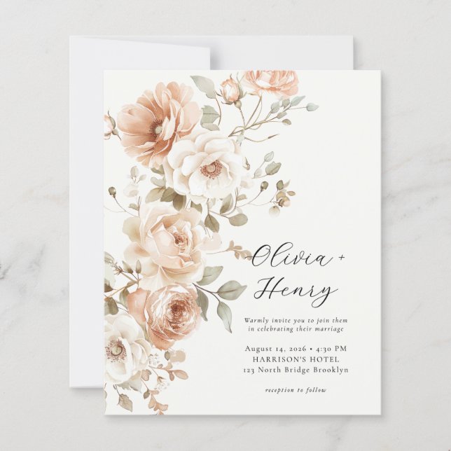Carton d'invitation de mariage floral élégant et c (Devant)