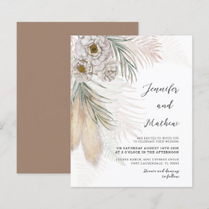 Carton d'invitation de mariage floral et d'herbe d