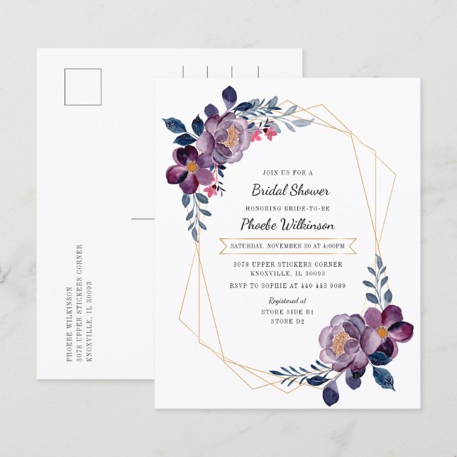 Carton d'invitation de mariage floral géométrique  (Devant / Derrière)