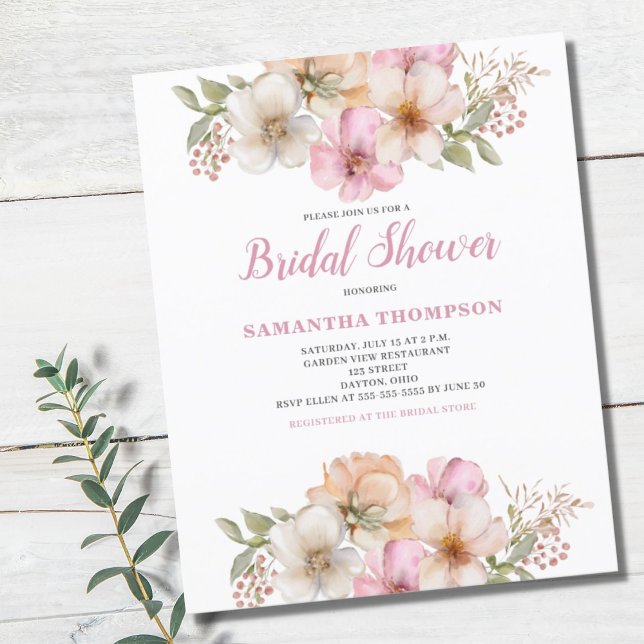 Carton d'invitation de mariage floral rose pêche B (Créateur téléchargé)
