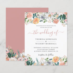 Carton d'invitation de mariage floral Rose Poussié