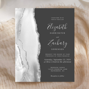 Carton d'invitation de mariage gris argent agate f