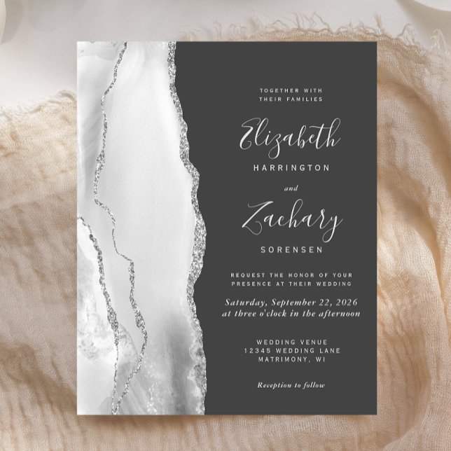Carton d'invitation de mariage gris argent agate f (Créateur téléchargé)