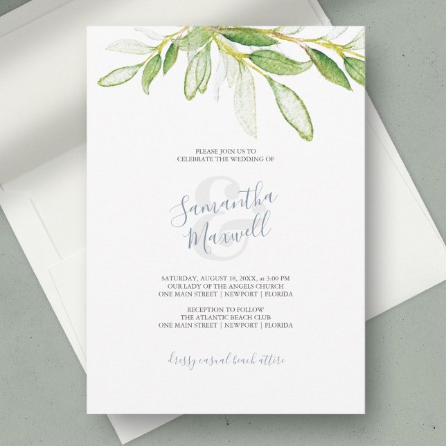Carton d'invitation de mariage Jardin de feuilles  (watercolour wedding invitations designed with hand painted greenery)