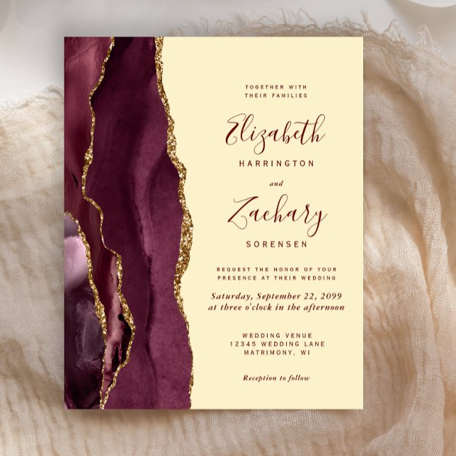 Carton d'invitation de mariage jaune beurre Agate  (Créateur téléchargé)