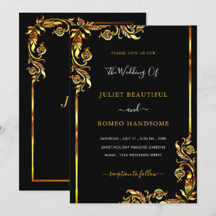 Carton d'invitation de mariage luxe noir encadré f