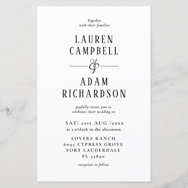 Carton d'invitation de mariage minimaliste budgéta (Devant)