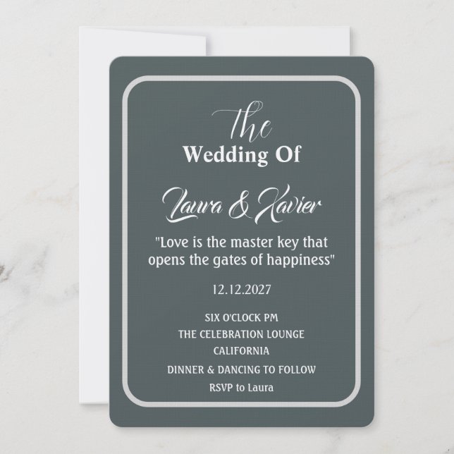 Carton d'invitation de mariage minimaliste - Carte (Devant)