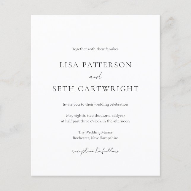 Carton d'invitation de mariage minimaliste classiq (Devant)