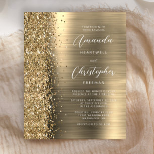 Carton d'invitation de mariage pailleté Glam Gold