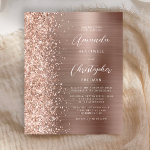 Carton d'invitation de mariage pailleté Glam Rose 