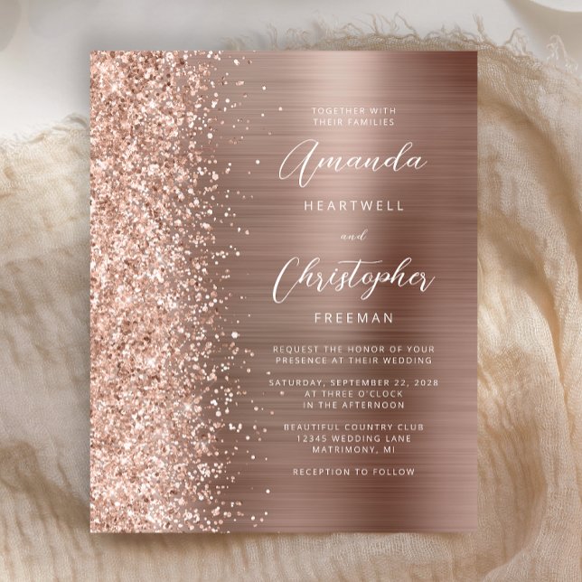 Carton d'invitation de mariage pailleté Glam Rose  (Créateur téléchargé)