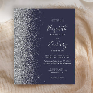 Carton d'invitation de mariage paillettes argentée