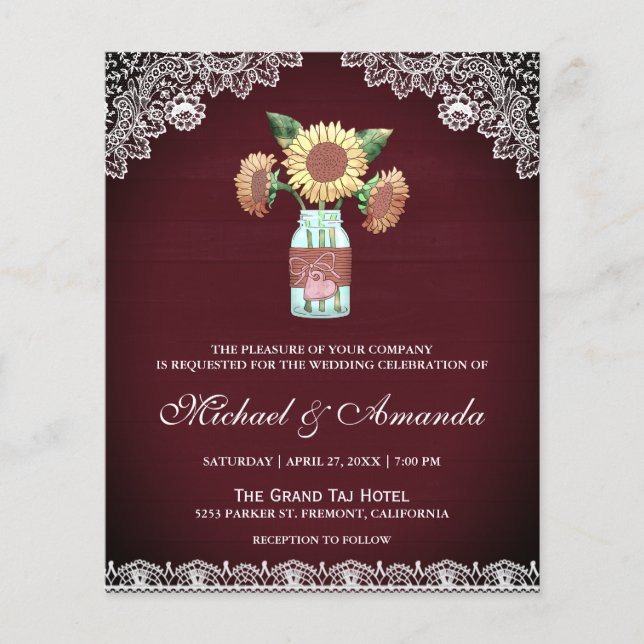 Carton d'invitation de mariage pas cher Tournesols (Devant)