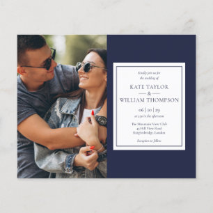 Carton d'invitation de mariage photo bleu marine