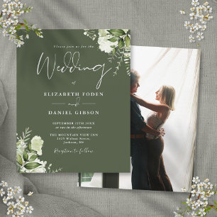 Carton d'invitation de mariage photo floral vert o