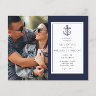 Carton d'invitation de mariage photo marine bleu B