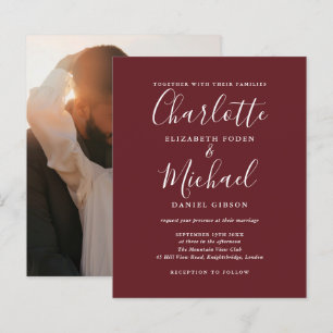 Carton d'invitation de mariage photo rose bois ros