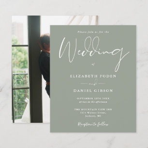 Carton d'invitation de mariage photo vert sauge Bu