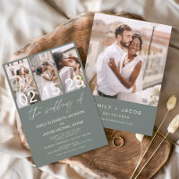 Carton d'invitation de mariage photo vert sauge Bu