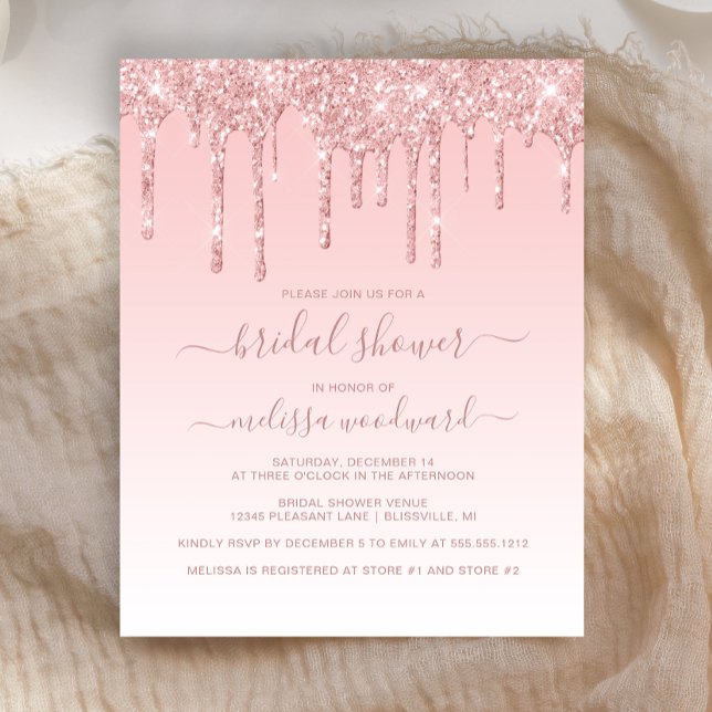 Carton d'invitation de mariage rose à paillettes B (Créateur téléchargé)