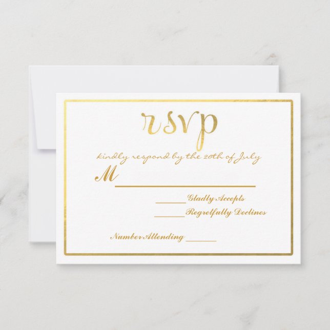 Carton d'invitation de mariage RSVP feuille d'or (Devant)
