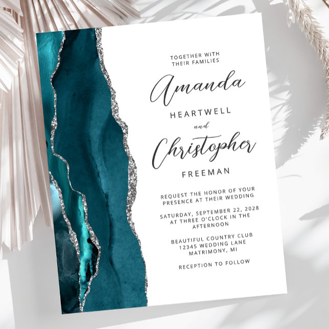 Carton d'invitation de mariage Teal Silver Agate S (Créateur téléchargé)