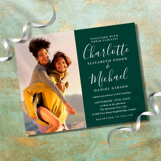 Carton d'invitation de mariage vert émeraude à pet (Créateur téléchargé)