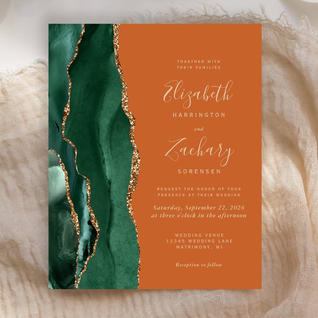 Carton d'invitation de mariage Vert Émeraude Agate (Créateur téléchargé)