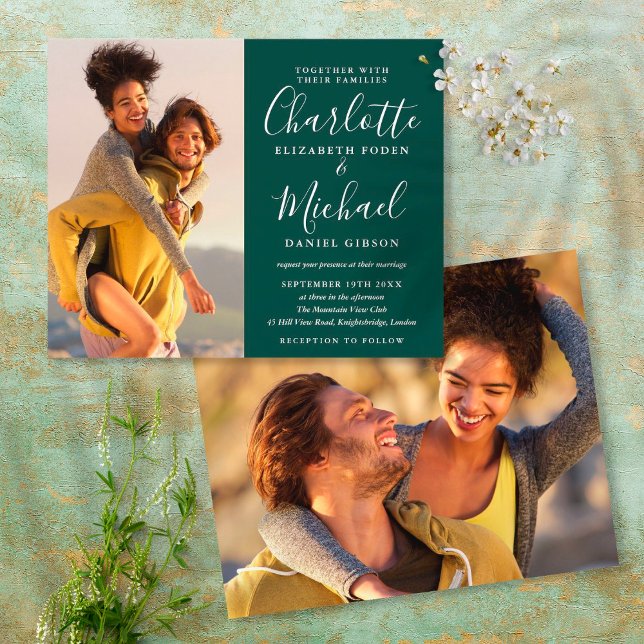 Carton d'invitation de mariage vert émeraude Budge (Créateur téléchargé)